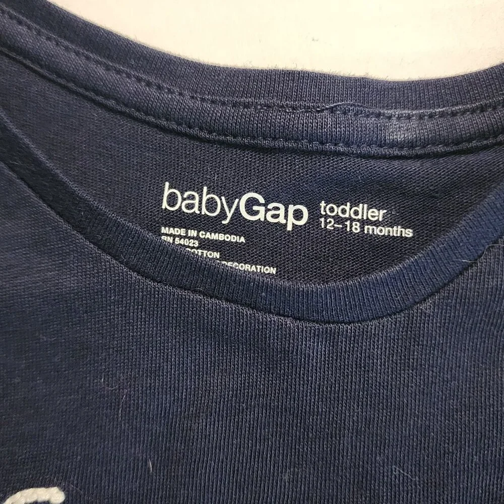 New Baby Gap girl 12-18 m outfit Blue top black white stripes leggings School